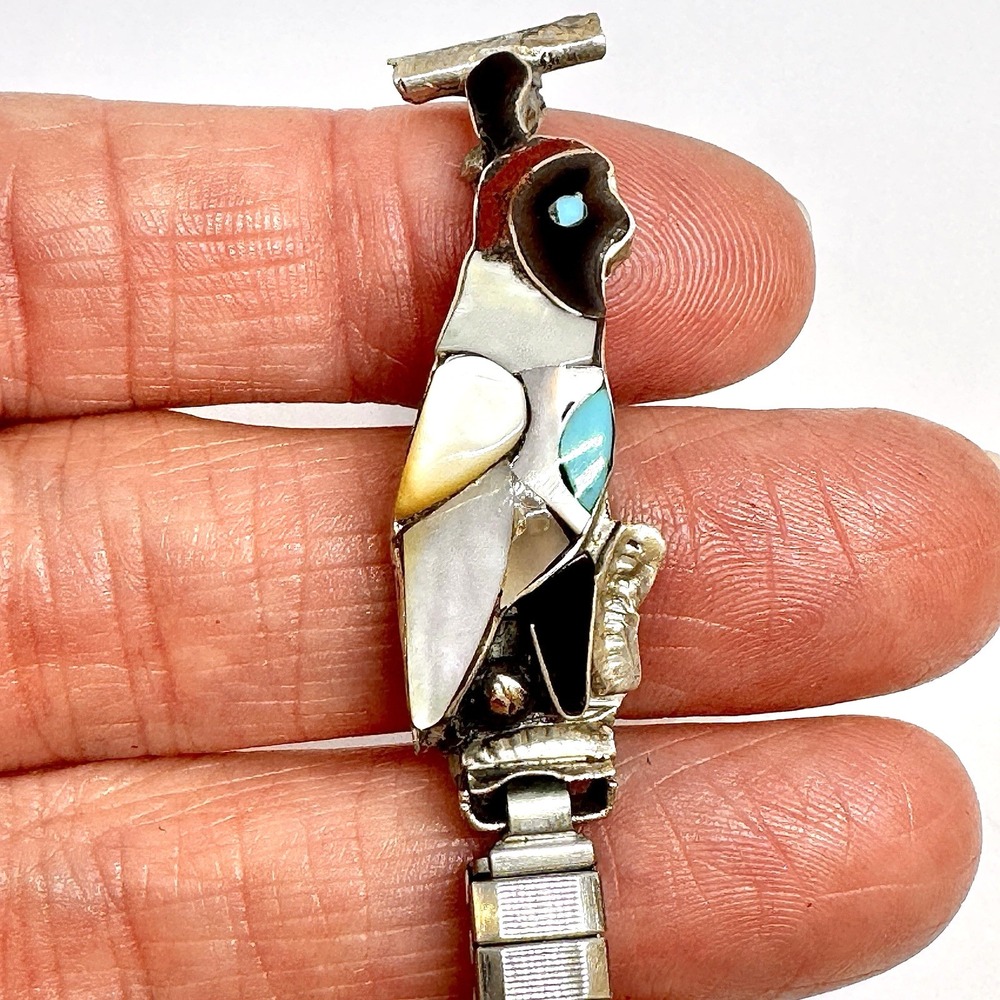 VTG Zuni Quail Watch Tips Ladies‎ Turquoise Native American Juan Qualo Unsigned
